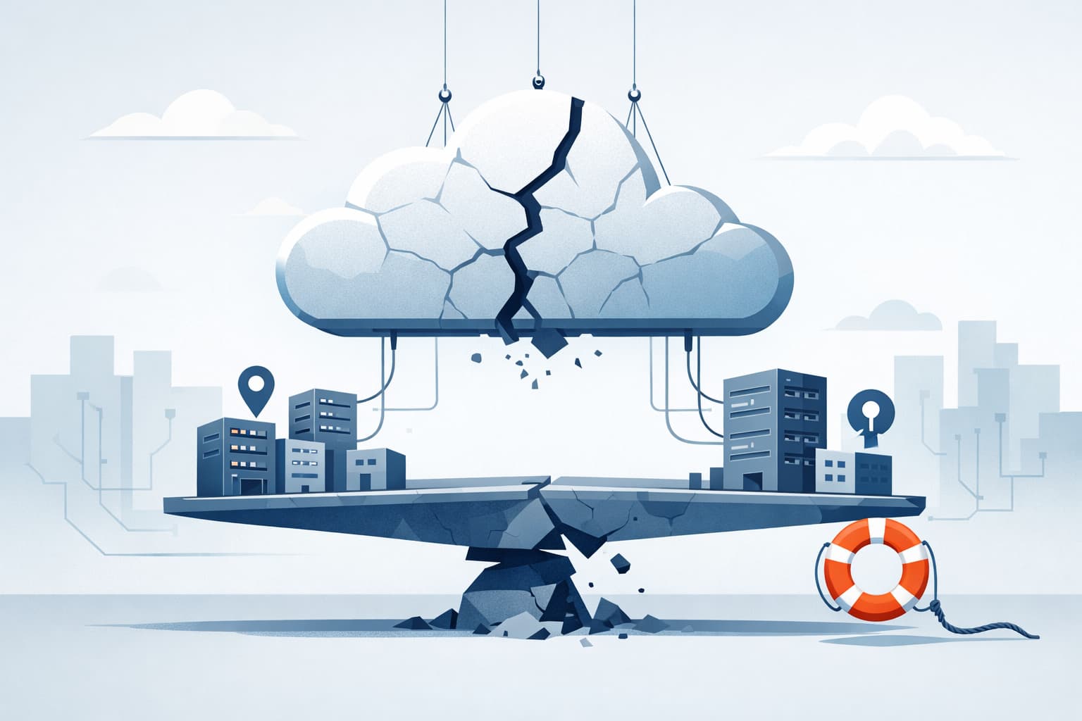 Illustration zum Artikel: Warum Cloud-Abhängigkeit für deutsche Unternehmen zum Betriebsrisiko wird