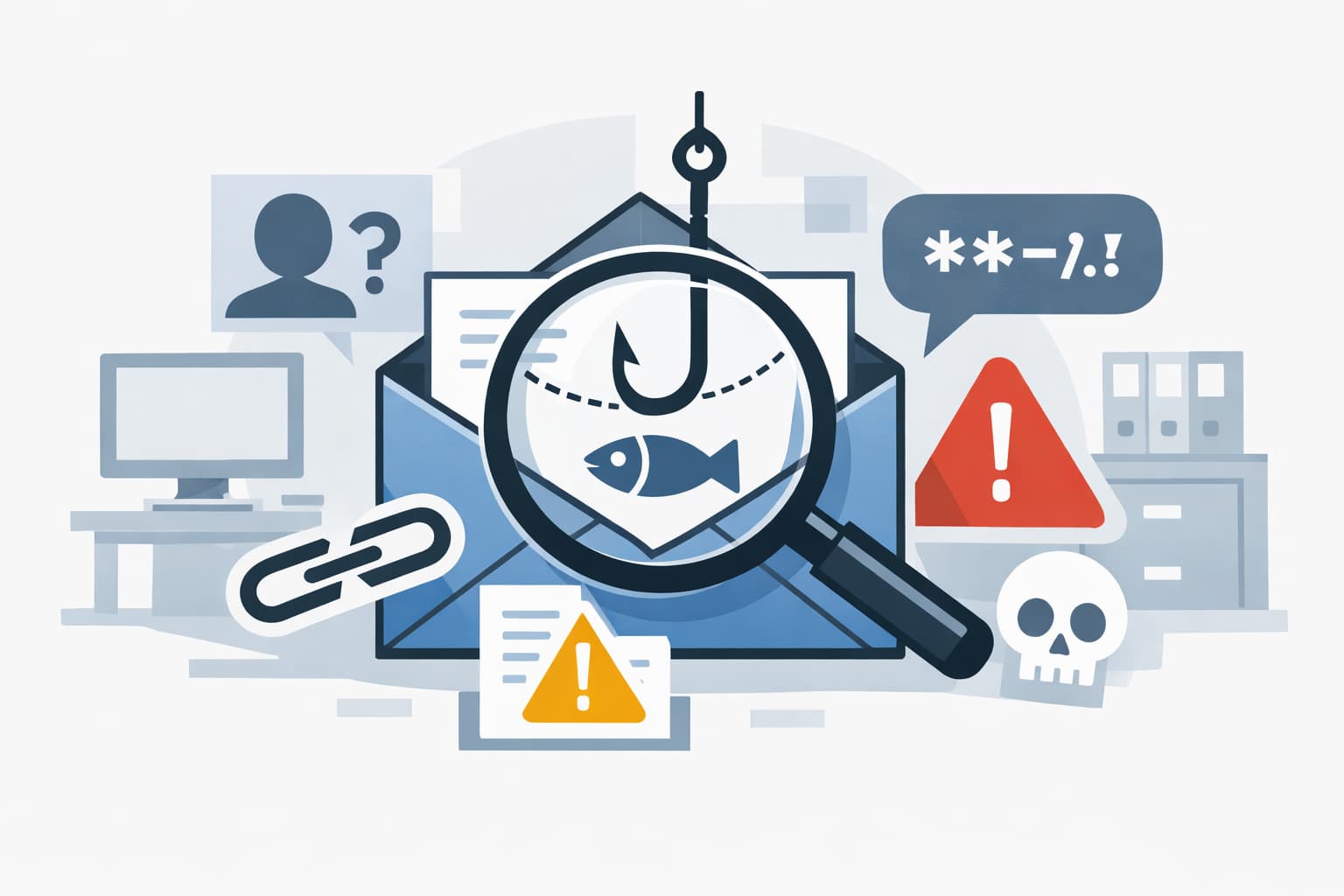 Illustration zum Artikel: Phishing-Mails erkennen: Warnzeichen im Büro