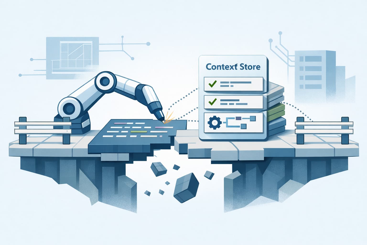 Illustration zum Artikel: Warum KI-Code ohne Kontextstore schnell zur Architekturfalle wird