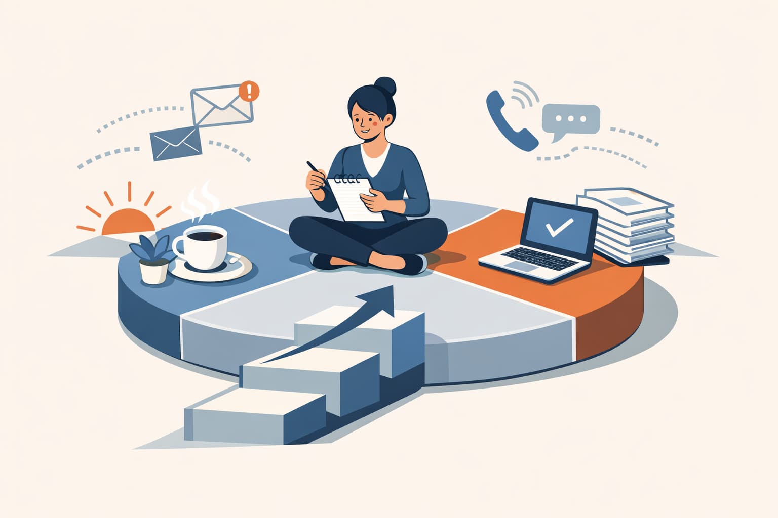 Illustration zum Artikel: Arbeitstag ohne Chaos planen: Einfach starten, klar arbeiten