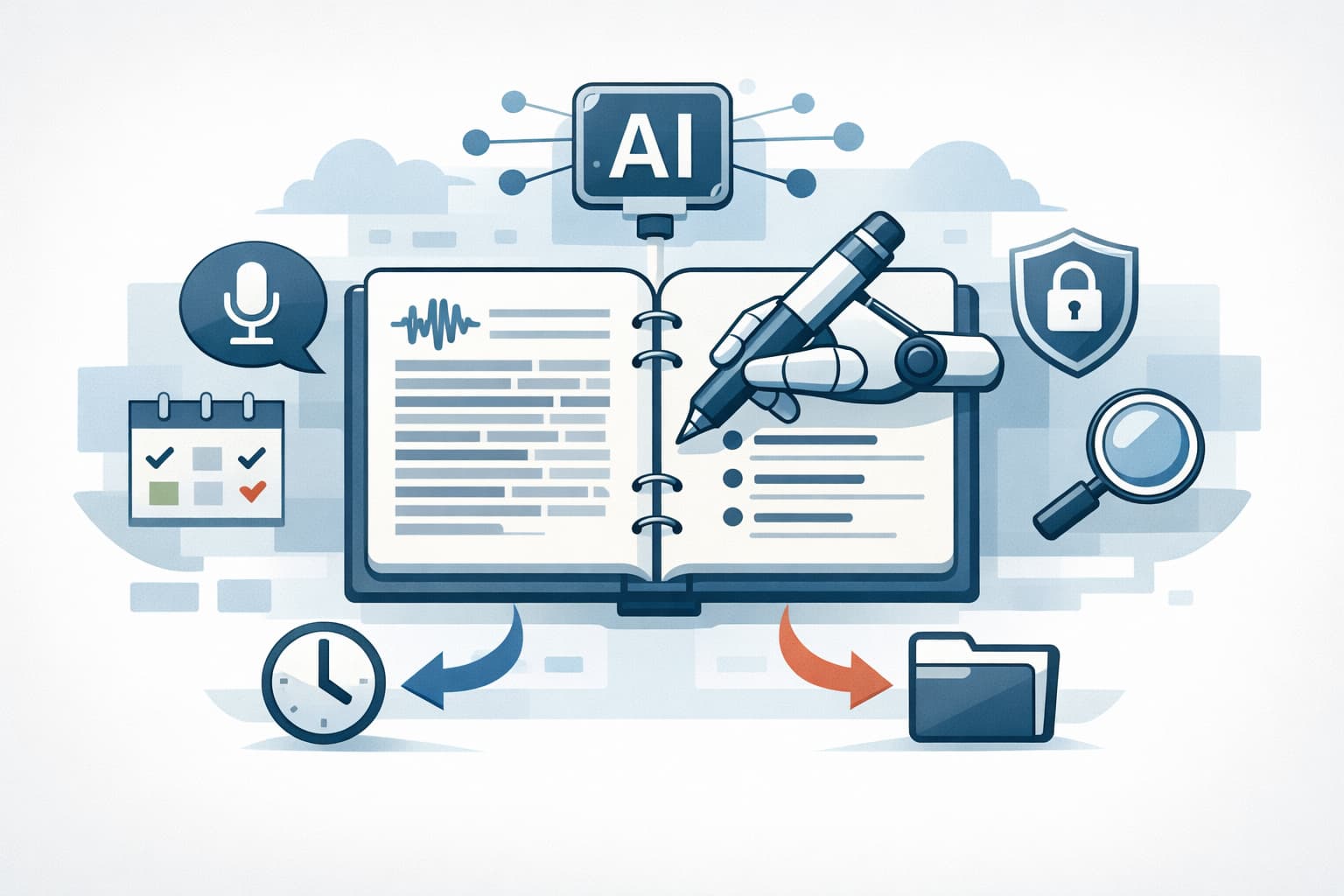 Illustration zum Artikel: Gesprächsnotizen automatisch machen: Welches Tool passt wirklich zu Ihrem Alltag?