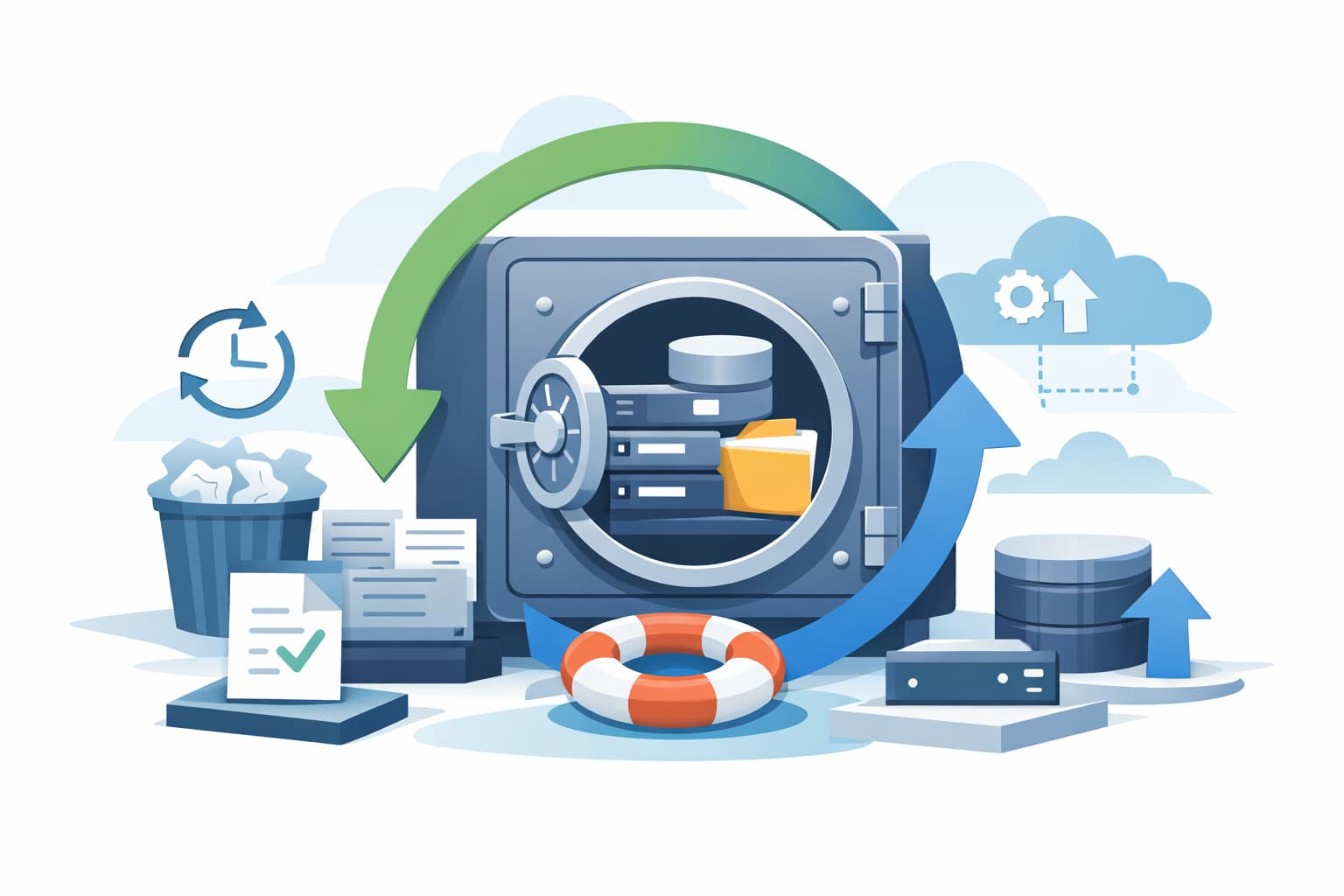Illustration zum Artikel: Brauchen Unternehmen trotz Microsoft 365, Google Workspace und SaaS-Clouds noch Backups? Was Verfügbarkeit, Papierkorb und echtes Restore wirklich unterscheiden