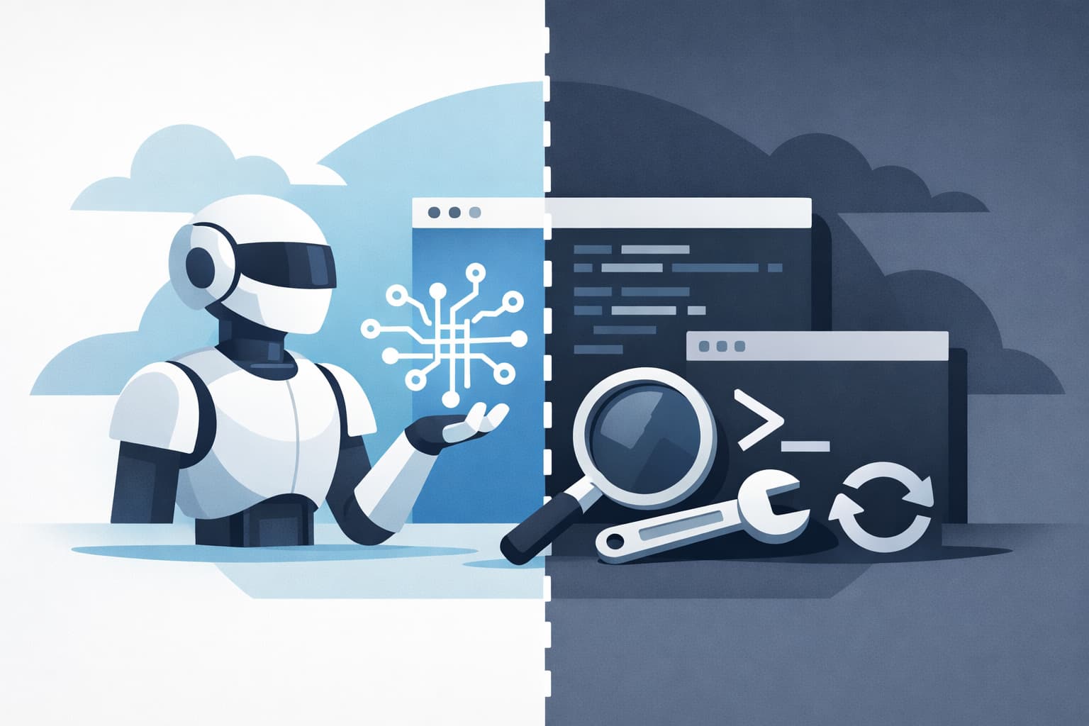 Illustration zum Artikel: Warum Entwickler an IDE und CLI festhalten – trotz AI-Agenten