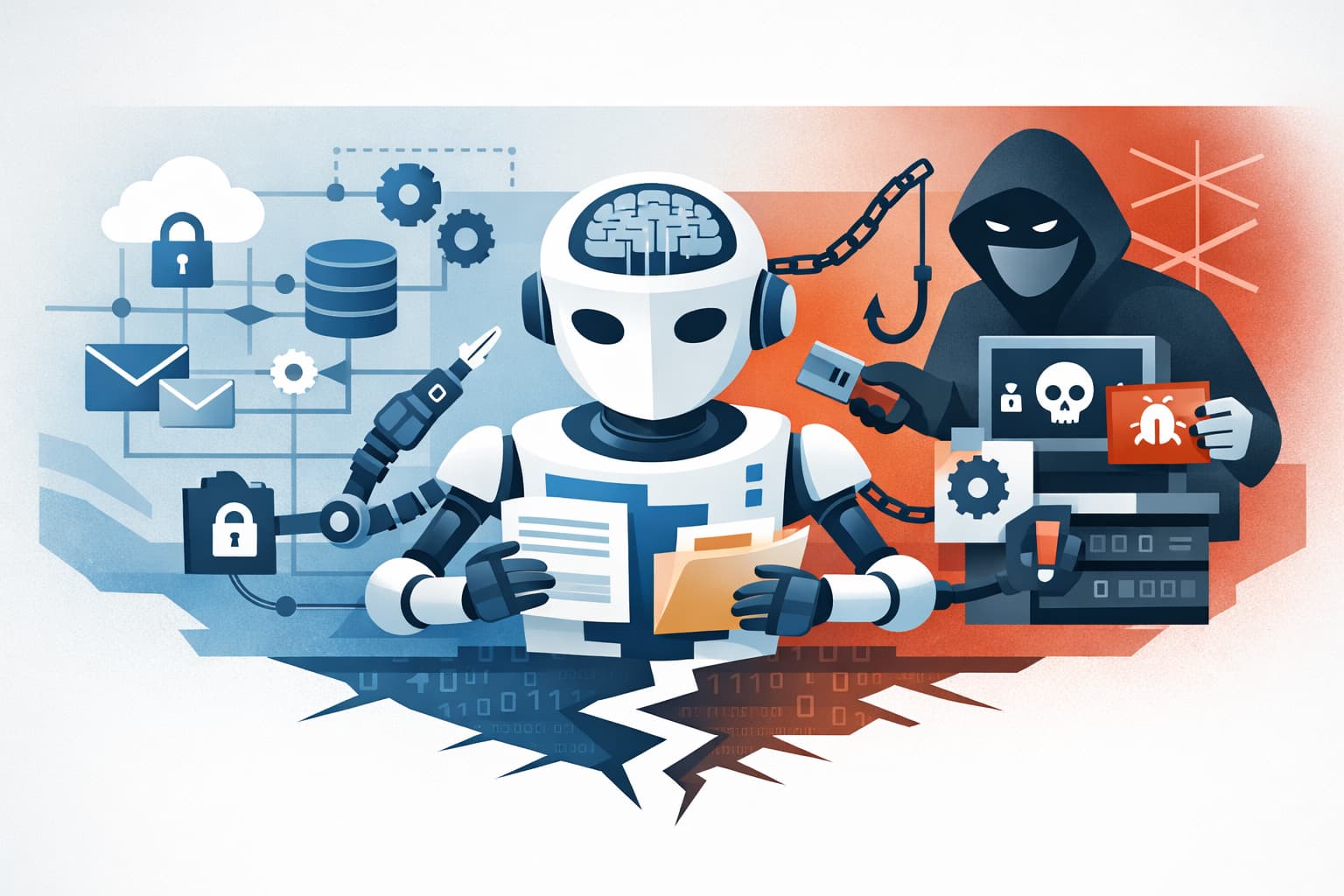 Illustration zum Artikel: Warum agentische KI jetzt zur Angriffsflache fuer Ransomware wird