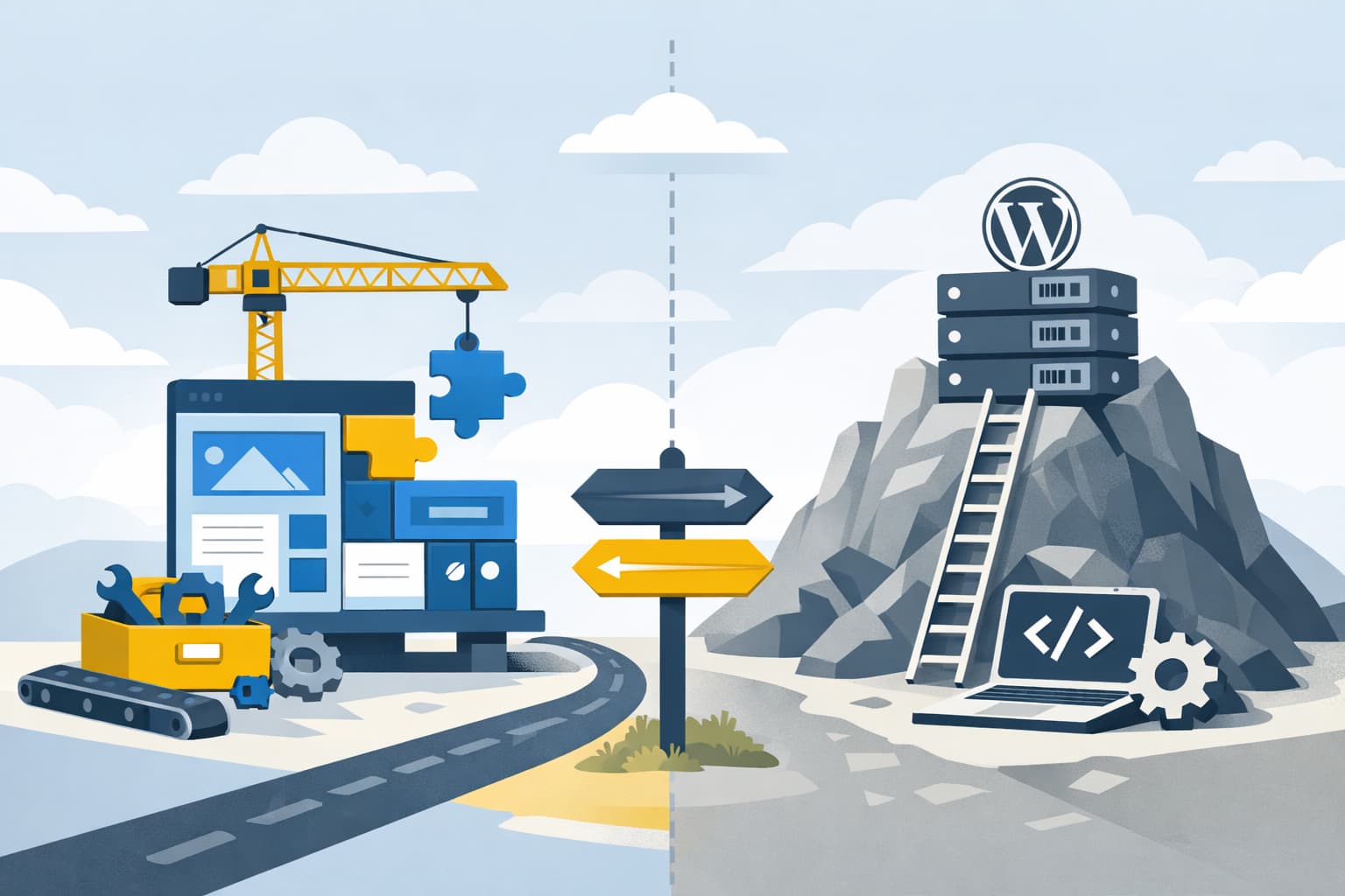 Illustration zum Artikel: Baukasten oder WordPress-Hosting: Was ist im Alltag leichter?