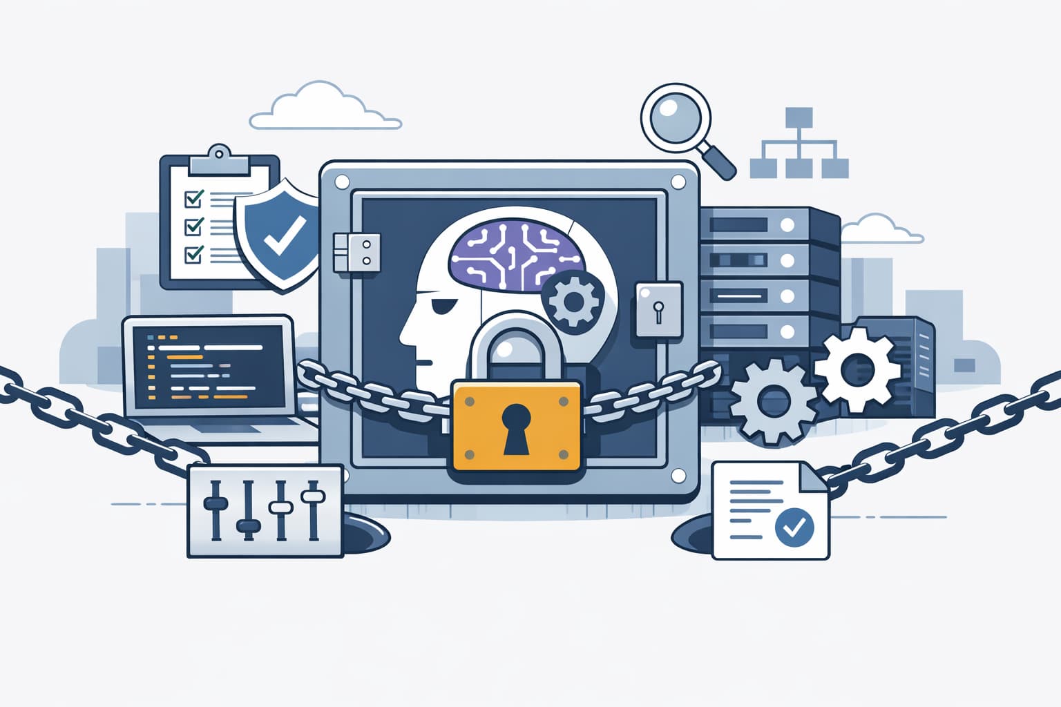 Illustration zum Artikel: Warum Firmen AI-Coding-Tools noch nicht freigeben